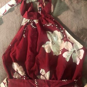 New unused dress.  It is long with flowers, red wine color,